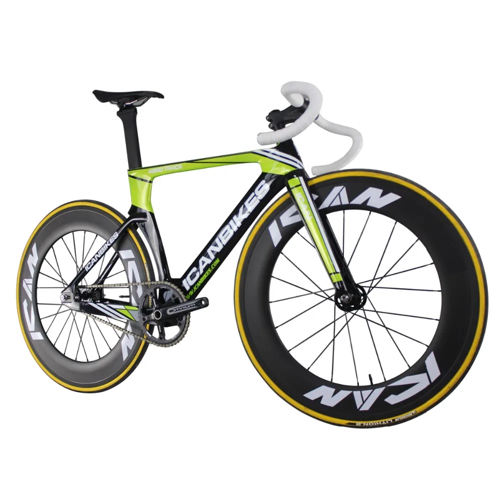 ICAN logo Full Carbon Aero Fixed Gear Track Bike without brake single speed bicycle UD Glossy Green Finished size 49/51/54/56cm ICAN logo Full Carbon Aero Fixed Gear Track Bike without brake single speed bicycle UD Glossy Green Finished size 49/51/54/56cm