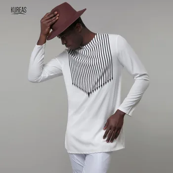 

Kureas Men's African Print Shirts Dashiki Top Blouse Long Sleeve Soft Tops Fashion Casual Loose White Long Tops