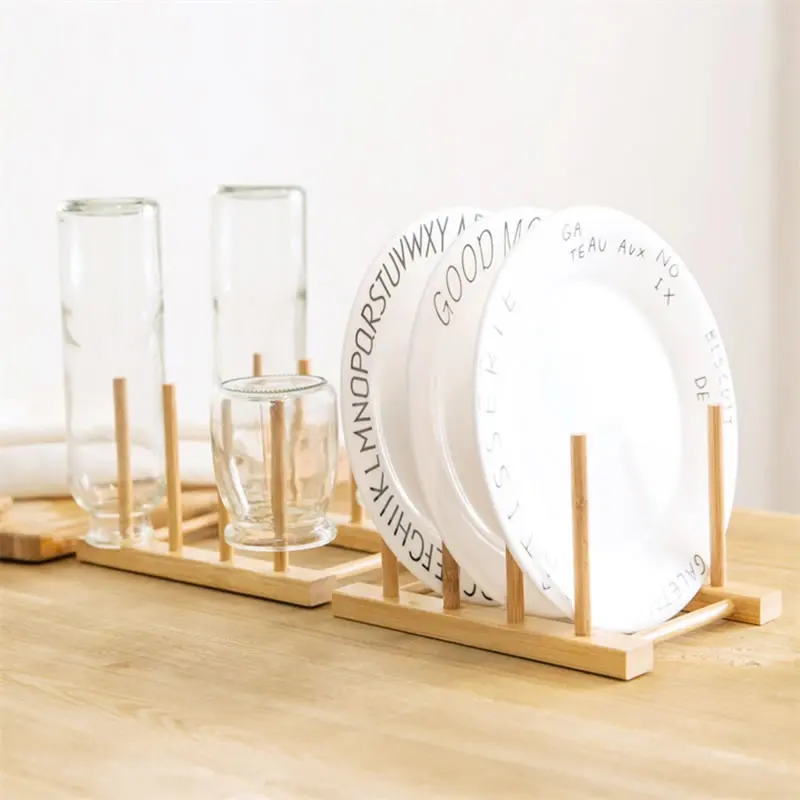 

Bamboo Dish Drying Rack Drainboard Dish Drainer for Holding Plate Coaster Kitchen Counter Storage Holders Racks Kitchen Gadgets