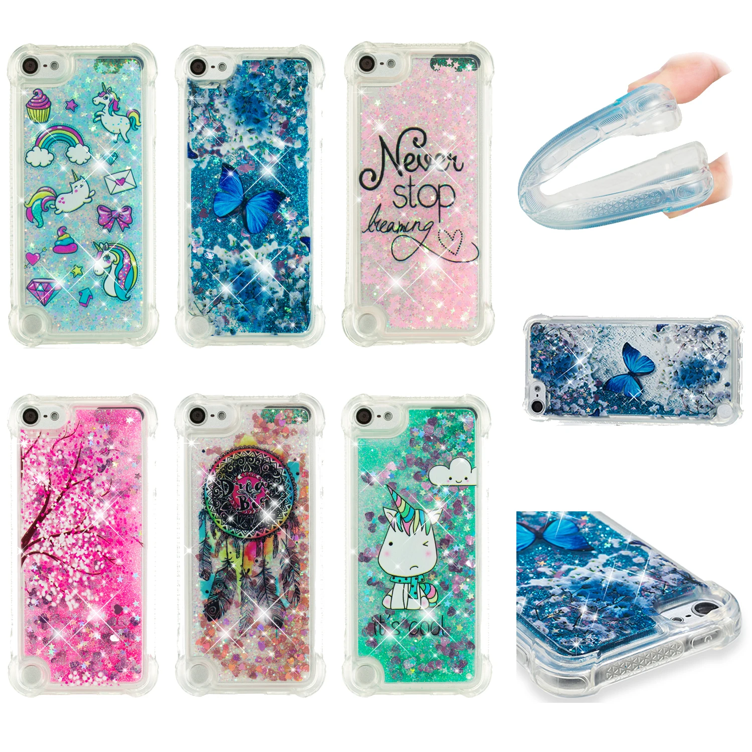 HAIANGUO SFor Apple iPod Touch 5 6 Silicone Case Dynamic Glitter Liquid Quicksand Lovely Heart Bling TPU Cover For IPod itouch |