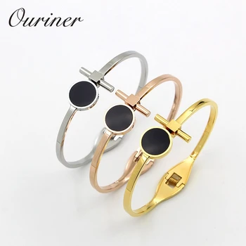 

Stainless Steel Black Round Bangle & Bracelet For Women Jewelry Luxury Brand Love Circel Arm Open Cuff Bangles Pulseiras K0064