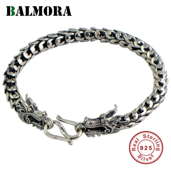 

BALMORA 100% Real 925 Sterling Silver Dragon Head Bracelets for Men Fashion Jewelry about 20cm Vintage Punk Bracelet JWB57016