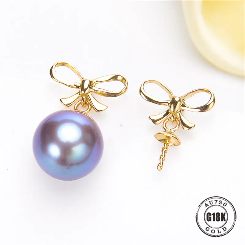 

DIY Earrings Jewelry Findings Blank Earrings Bracket AU750 G18K Yellow Gold Simple Bracket Natural Pearl Needle Cap Accessories