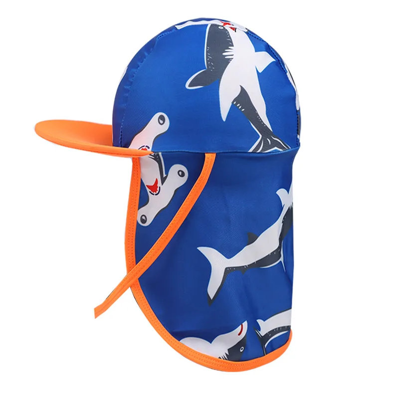От 2 до 12 лет, Детская летняя пляжная кепка с УФ-защитой, детская шапка для мальчиков и девочек, детские кепки от солнца, шапочка для плавания, дышащая, защита шеи, для улицы - Цвет: shark