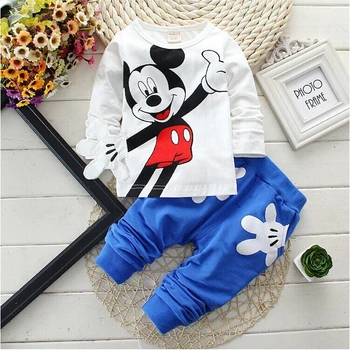 

Retail New Baby Girls Boys Mickey Clothing Sets Kids Character Cotton Long Sleeve Shirt +Pants Suit Children Clothing