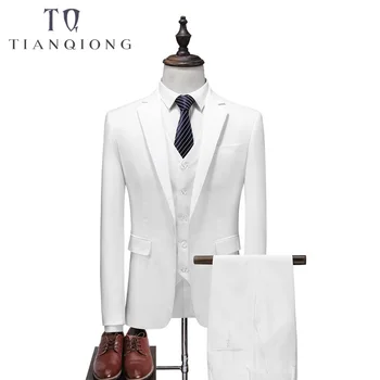 

White 4 Piece Suit Men Korean Fashion Business Mens Suits Designers 2018 Slim Fit Wedding Suits for Men Jacket+Vest+Pants+ Tie