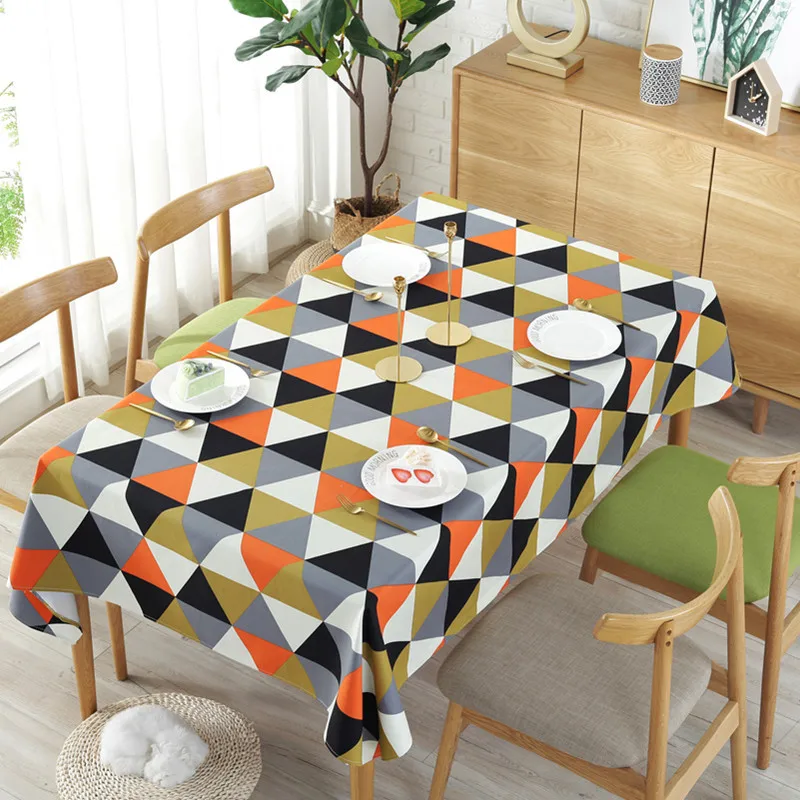 

Proud Rose Simple Triangles Print Tablecloth Pure Cotton Thickening Table Cover Canvas Hotel Table Cloth Cover Towel Blue Orange