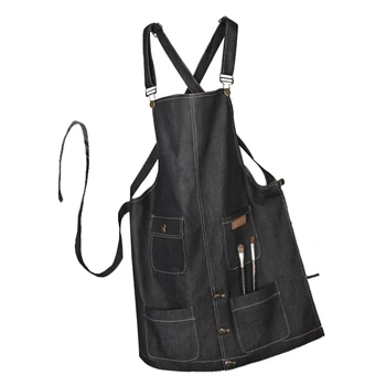 

Barista nail art Tattoo restaurant apron Korean fashion simple cotton denim apron blue black