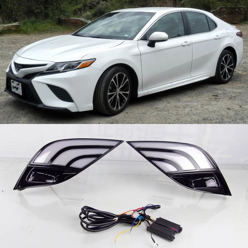

turn signal relay car-styling waterproof 12V LED CAR DRL Daytime running lights fog lamp cover For Toyota Camry 2018 2019