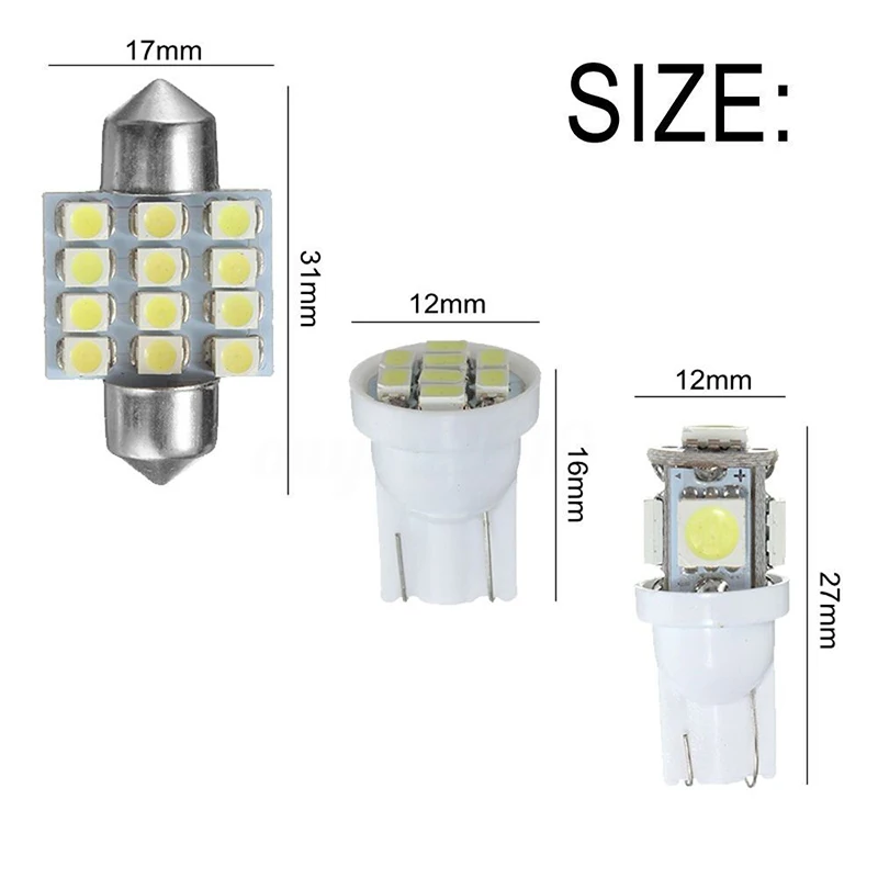13 шт. T10 5050 5SMD 1206 8SMD 3528 12SMD интерьер Светильник X ошибок светодиодный светильник
