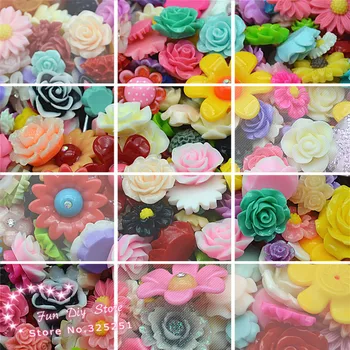 

resin flower mix design mix color 10-30mm cabochon flatback flower 100pcs/lot