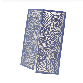 

Laser cut gate fold peacock feather wedding invitation card birthday cards mixed