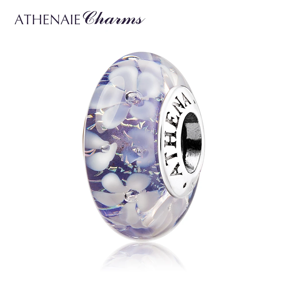 

ATHENAIE Murano Glass 925 Silver Core Purple Flower Garden Bead Charms Color Purple