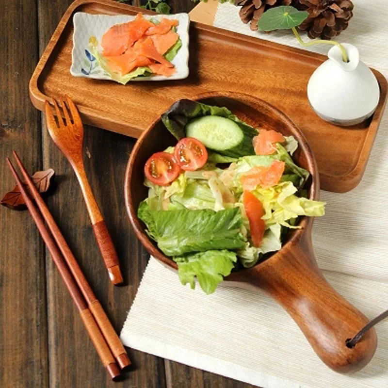 1 шт., японский стиль, деревянная чаша для риса, миска для лапши, с длинной ручкой, миска для супа, салата, фруктов, кухонные принадлежности, кухонный инструмент для творчества