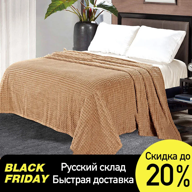Double Bed Blanket Soft Coral Fleece Sheet Bedspread Cotton Blankets