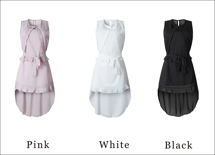 Gladiolus Ruffle Women Summer Dress Sleeveless Lace Decoration Belt Tunic Irregular White Black Dress Women 2019 Ladies Dresses  (35)