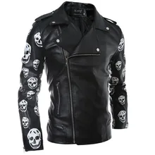 Модная мужская кожаная куртка в стиле панк-рок из искусственной кожи с черепом, кожаная куртка, мотоциклетная Байкерская приталенная Мужская брендовая одежда в стиле хип-хоп