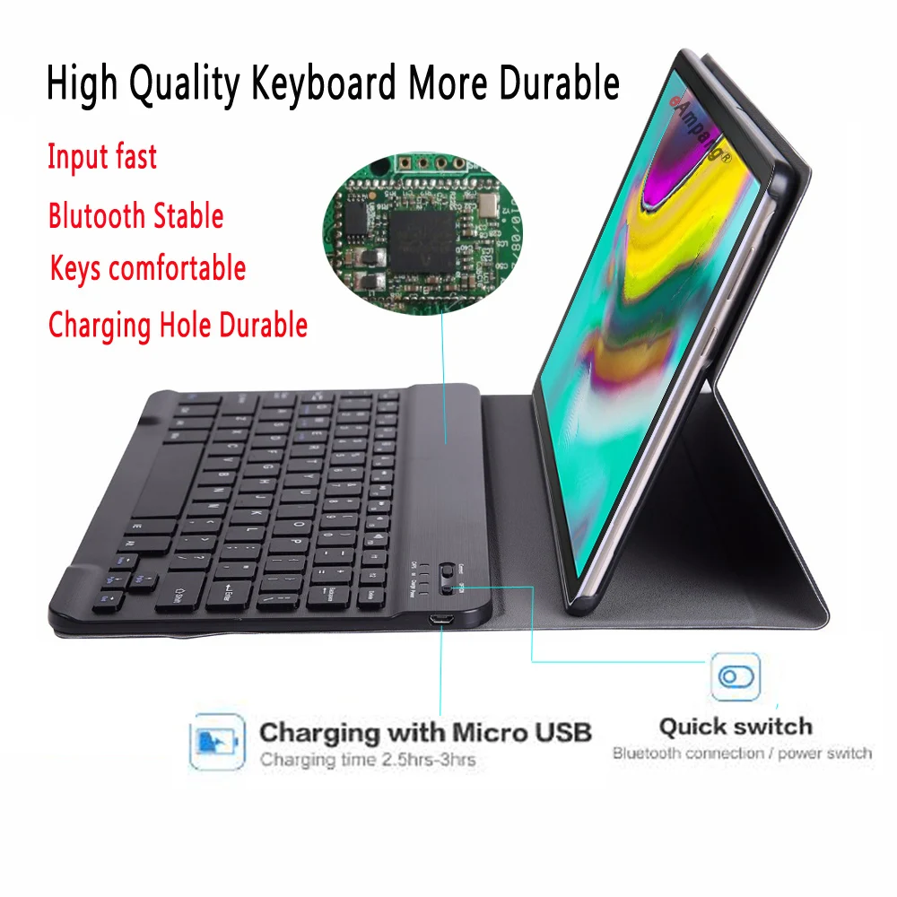 Кожаный чехол премиум-класса для samsung Galaxy Tab A 10,1 T510 T515, SM-T510 чехол, съемная Bluetooth клавиатура+ ручка+ пленка