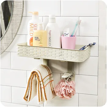 

Traceless Strong Sucker Hook Racks Mop Holder Wall Mounted Kitchen Bathroom Suction Shelves Strong Cosmetic Storage Rack