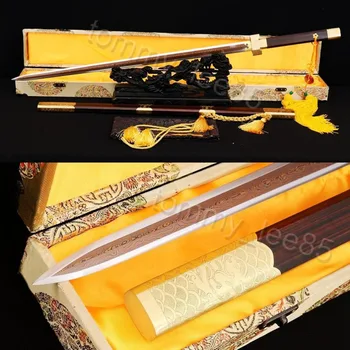 

LYUESWORD High Class Chinese Sword Jian Red Folded Steel Sharp Blade Rosewood Scabbard Hand Carved Brass Tsuba Real Cut