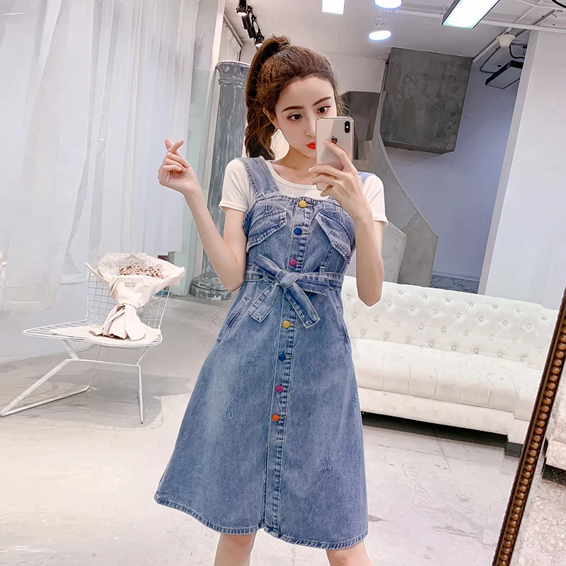 Синие женские джинсы комбинезон юбка 2019 модная уличная одежда с бретельками на