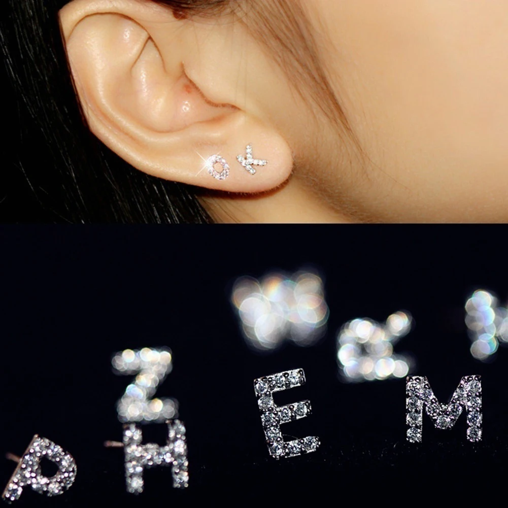 

Fashion Women Rhinestone Letters Nightclub Earring Sparkling Ear Stud Earrings