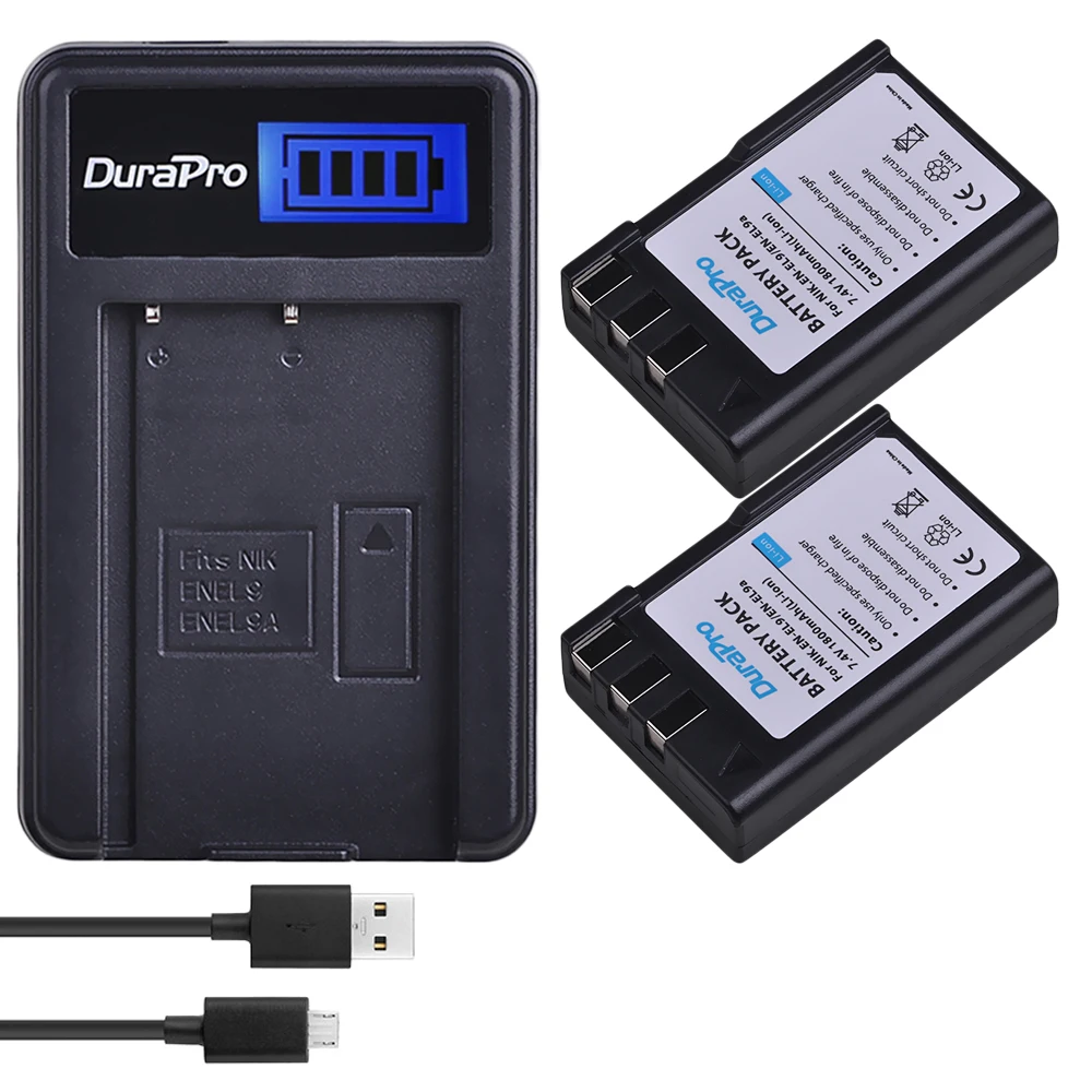 

Durapro 2pc 1800mAh EN-EL9 EN EL9 ENEL9 Rechargeable Camera Battery + LCD USB Charger For Nikon D40 D40X D60 D3000 D5000 Camera