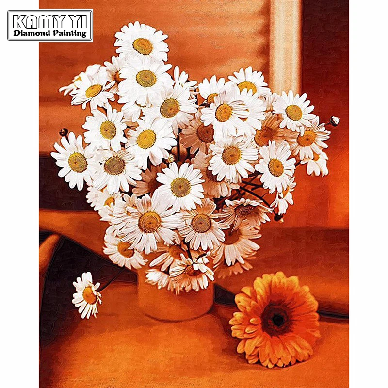 

5D White Daisies Icon Diamond Embroidery Diy Needlework Diamond Painting Cross Stitch Full Drill Rhinestone Paintings Decoration