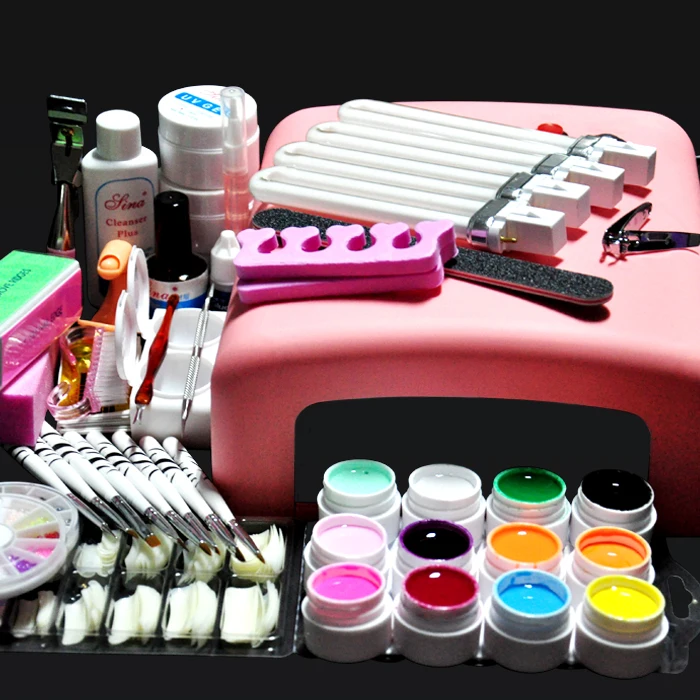 

Biutee 36W UV GEL Pink Lamp Dryer + 12 Color UV Gel Nail Art Kits Sets Soak Off Gel Practice Set File kit Nail Art Manicure Gel