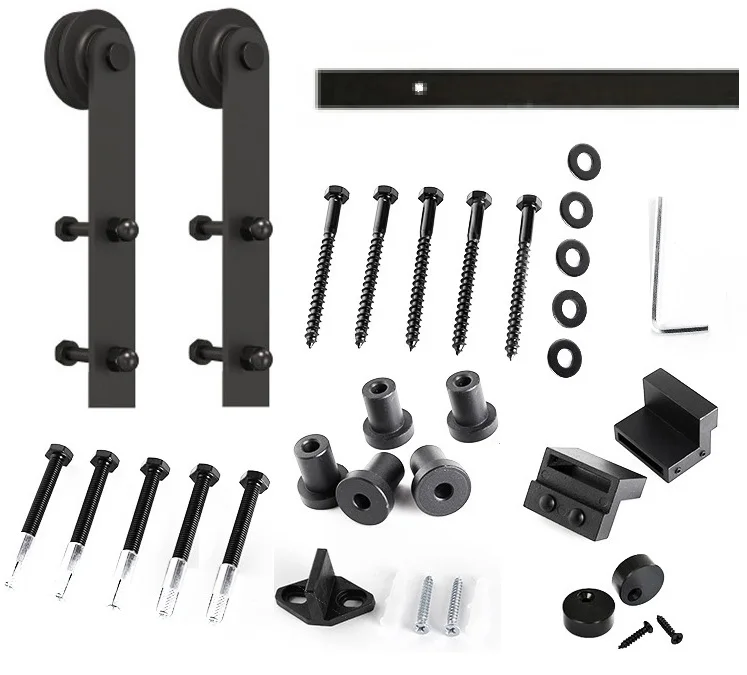 

Premintehdw Rail Length=1.83M (6') Whole Set Black Country Barn Sliding Door Roller Rollers Assemblies Hardware Antique