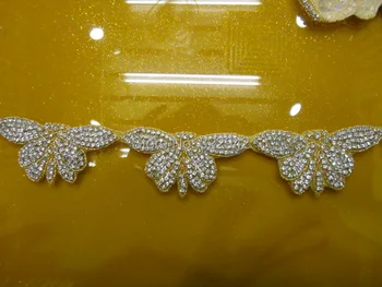 

Wholesale butterfly shape iron on or sew on beaded and pearl rhinestone applique for sash