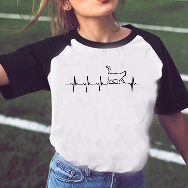 Cat Shirt Female Heartbeat Cat In Your Tee Shirt Kawaii Harajuku Tee Shirt For Lady Or Girl Summer Women Tshirt Top Tees Eu Size T Shirts Aliexpress