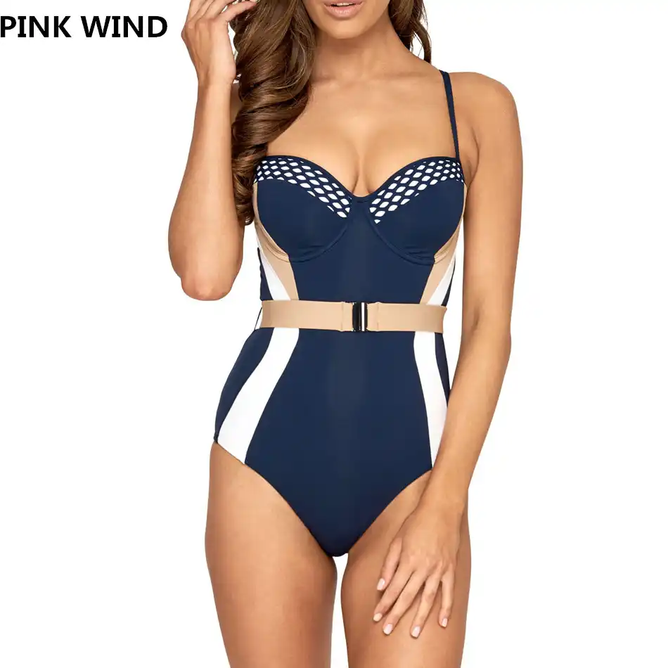 navy and white bathing suit