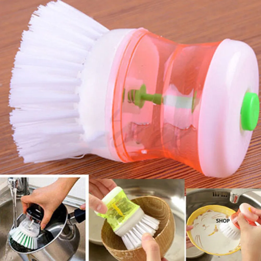 

Brush Pot Scourer kitchen Cleaning Brush Hand Pot Dish Brush With Washing Up Liquid Soap Dispenser D235