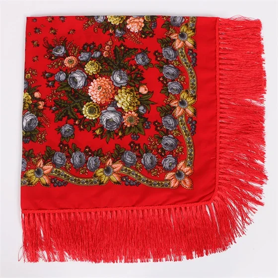 Модный женский шарф с принтом в русском стиле, Национальный дизайн, с четырьмя боковыми кисточками, большая шаль, шаль, шарф большого размера, 125 см* 125 см 02 - Цвет: Красный