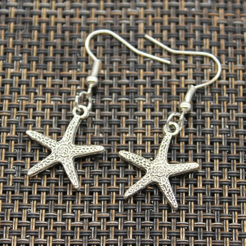 Antique Silver Color starfish conch shell starfish Charm Drop Earring, Dangle Earrings For