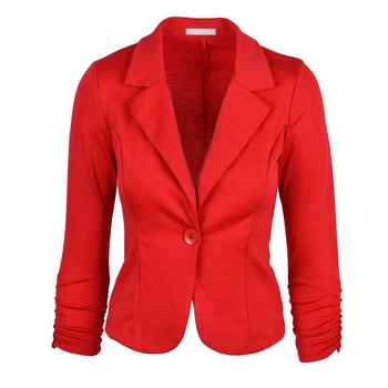 

New Womens Color Blazer Jacket Suit Work Casual Basic Long Sleeve Candy Button Red Size S
