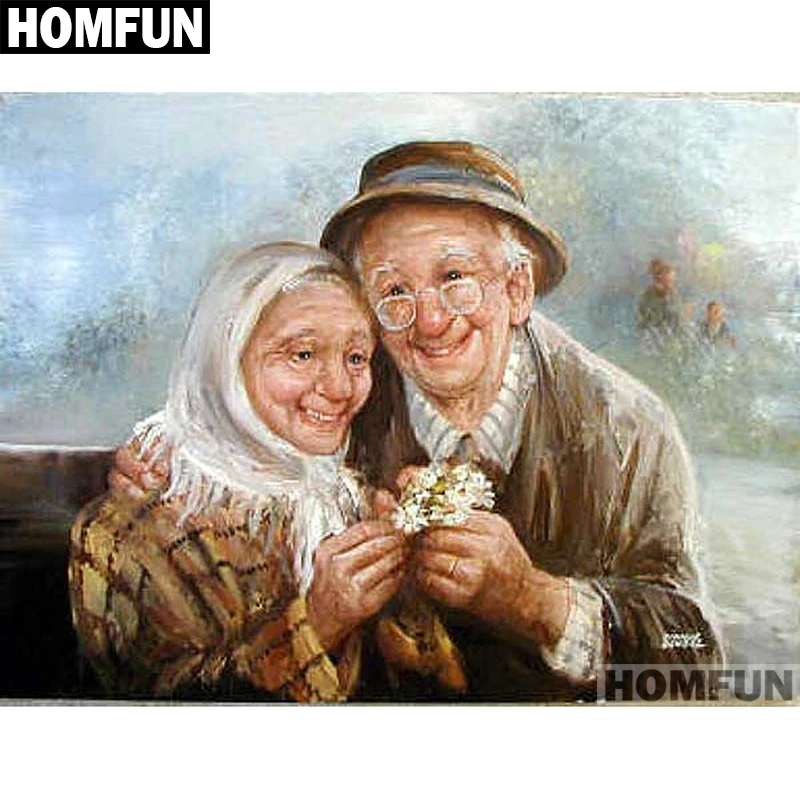 Алмазная живопись HOMFUN A01397 полноразмерная/круглая 5D Вышивка Старая парная любовь