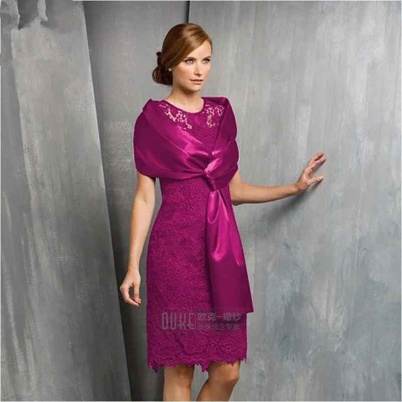 

Free Shipping 2017 hot Two Pieces Lace Mother of the Bride Dresses With Jacket Scarf Knee Length Fishtail For Wedding Party Gown