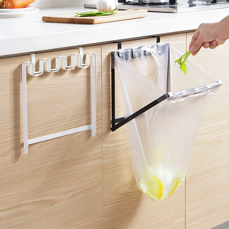 Foldable Sturdy Iron Over Cabinet Door Garbage Bag Organizer Rack