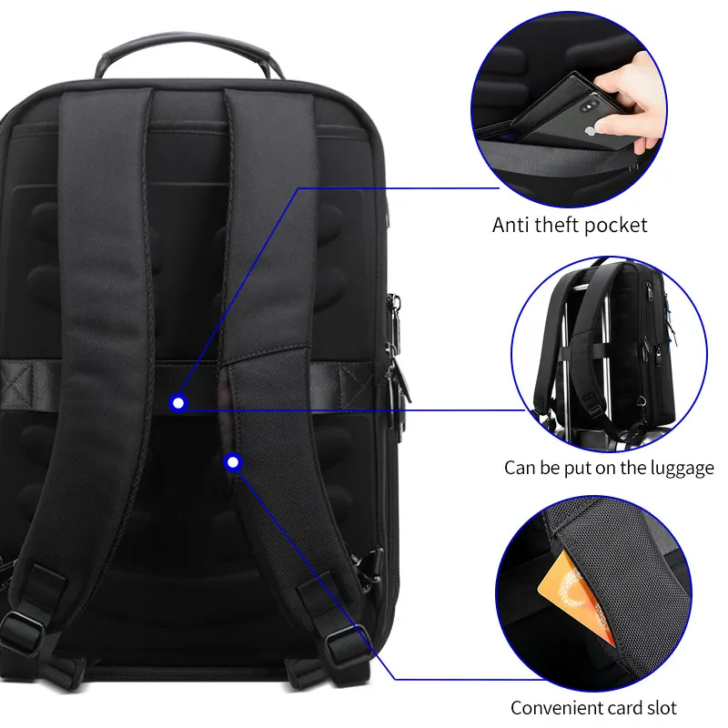 BOPAI мужской рюкзак с защитой от кражи, деловой рюкзак для 15,6 дюймов, черный рюкзак для ноутбука, школьный рюкзак