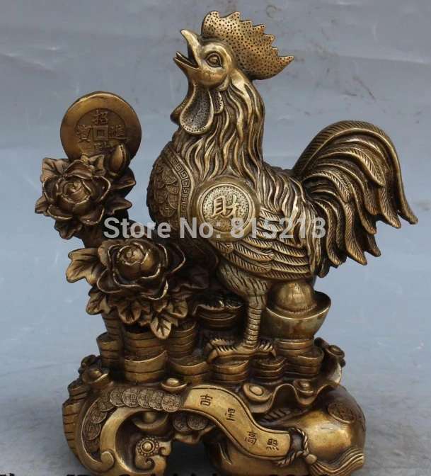 

bi00941 14" Chinese Bronze Feng Shui Zodiac Year Chicken Rooster Money Wealth Statue