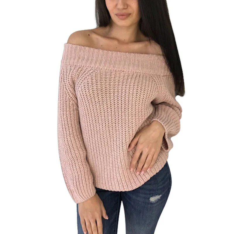 

Women Knitted Sweater Winter Off Shoulder Pullover Loose Casual Long Sleeve Knitwear Jumper Top Sweater WS9330V