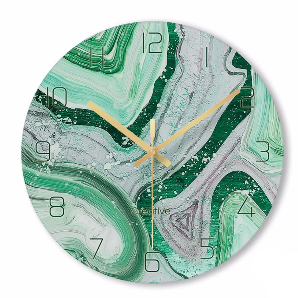 

Nordic Decorative Marble Printing Wall Clocks Silent Quartz Circular Glass Hanging Clock Modern Design Multi-colored Home Decor