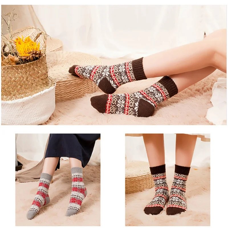 

Outdoor Christmas Snow Design Casual Knit Wool Climbing Socks High Quality Warm Winter Men Women Comfortable Socks