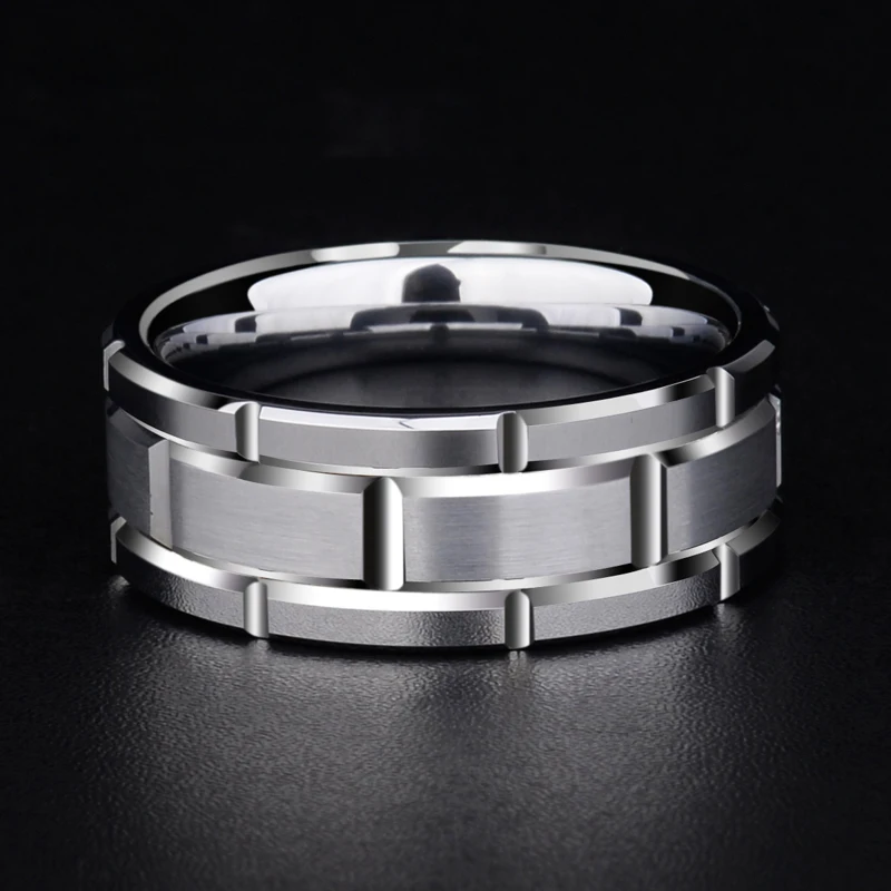 Новое поступление, обручальное кольцо для мужчин из белого вольфрама, кольцо 8 мм с рисунком кирпича, матовое Серебряное кольцо для помолвки, юбилея