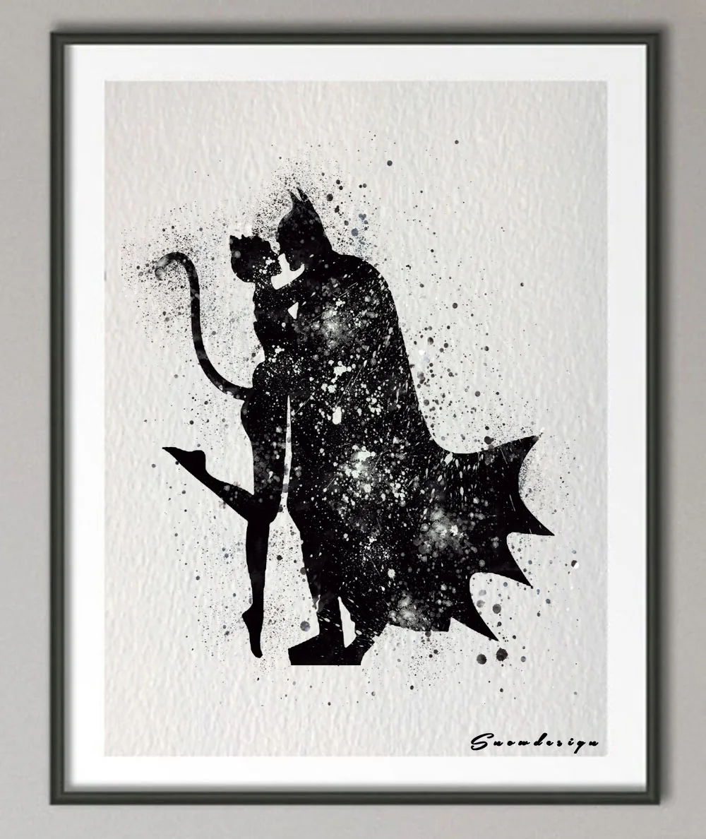

Batman Catwoman watercolor canvas painting Pop wall art A4 poster print Picture Home Decoration wall decor sticker free shipping