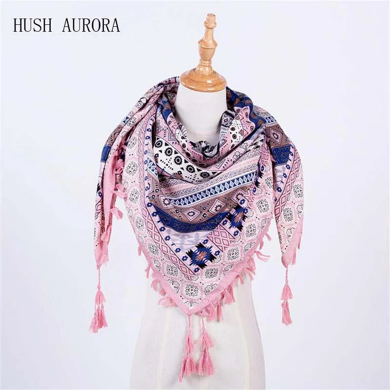 Hot Sale New Fashion Woman Scarf Square Scarves Tassel Printed...