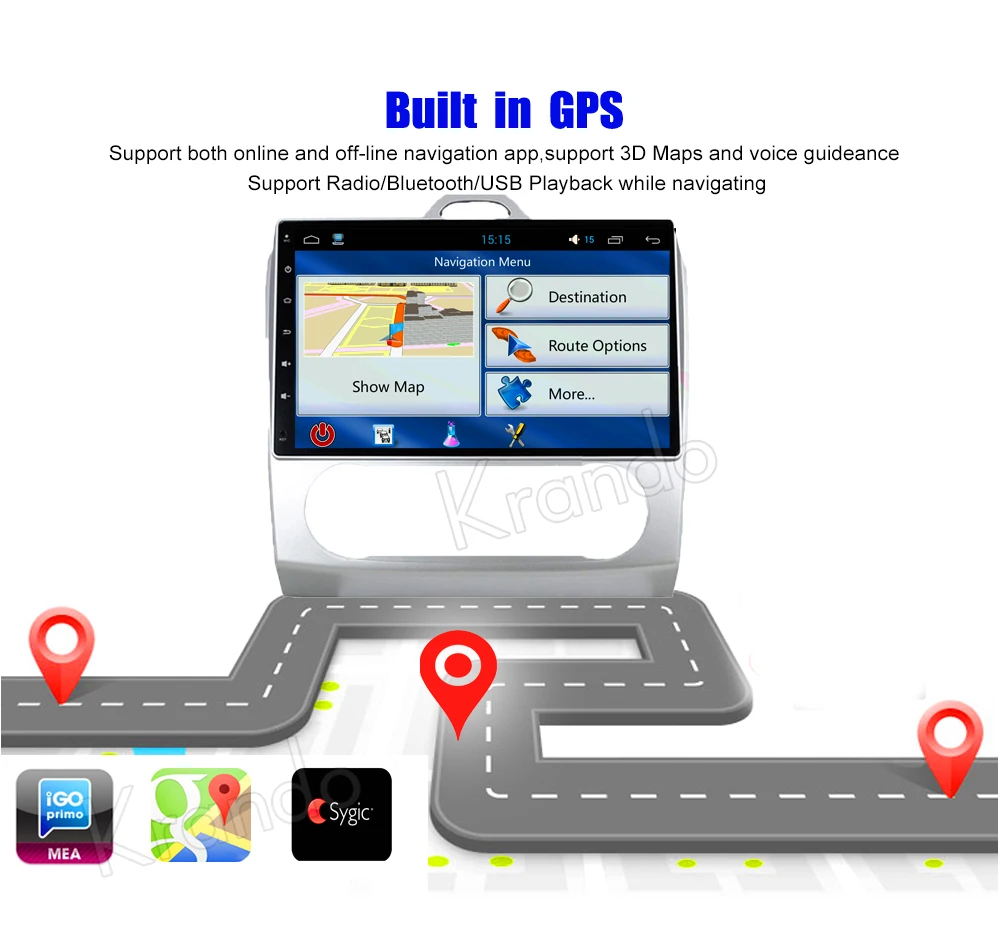 Best Krando Android 8.1 10.1" IPS Full touch Big Screen car Multmedia system for FORD FOCUS 2005-2007 audio player gps navigation 2