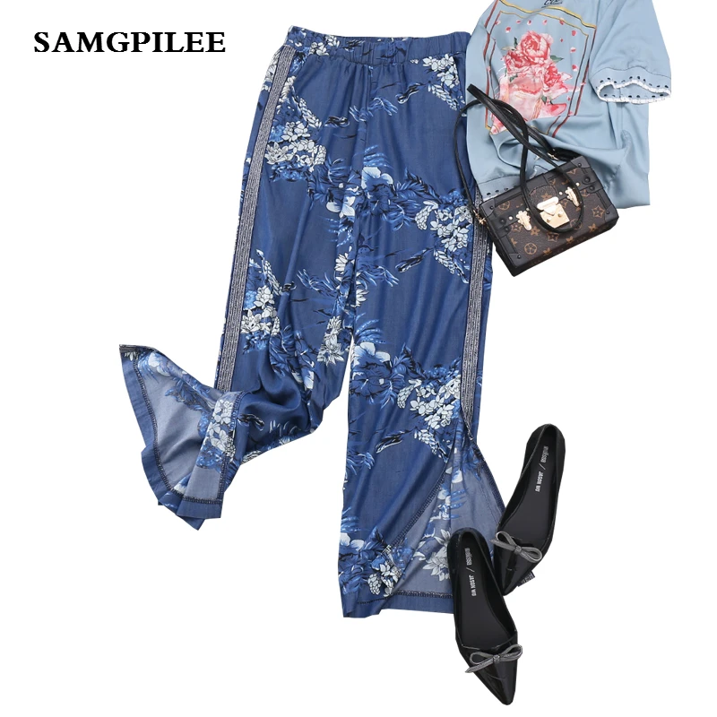 

Pants Women Real 2019 New Ankle-length Pants Casual Loose Oxford Elastic Waist Print Mid Straight Women Pant